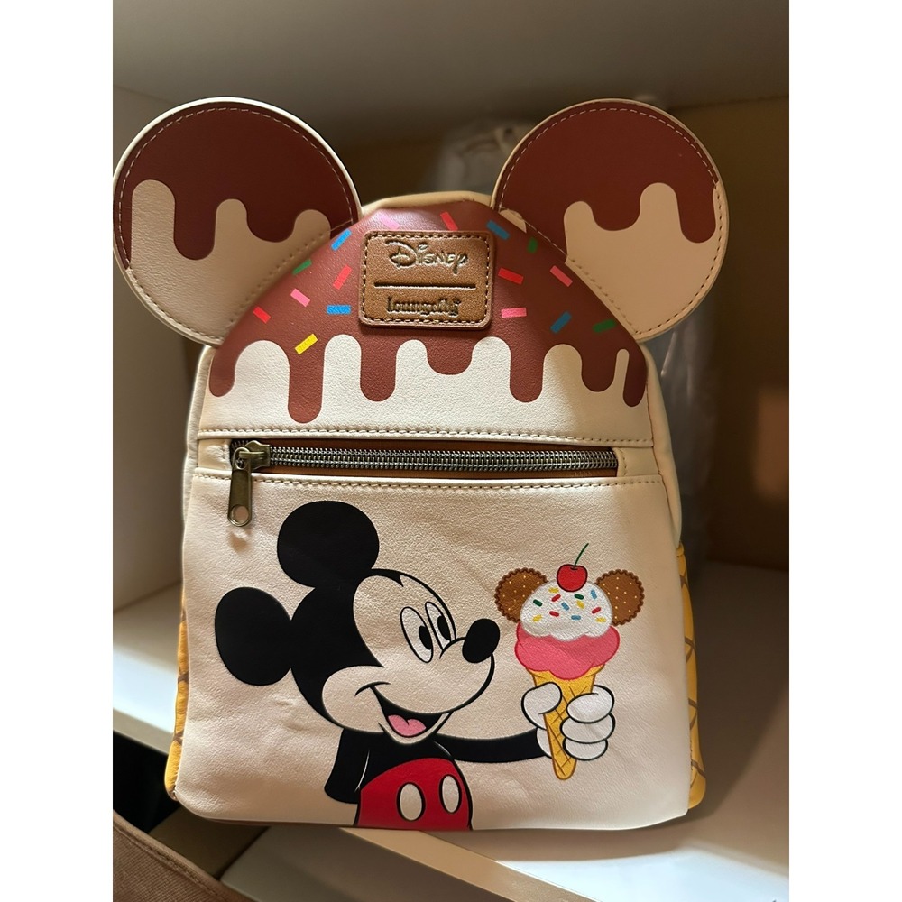 Loungefly Disney Mickey Mouse Ice Cream Mini Backpack Brown Cream NWT